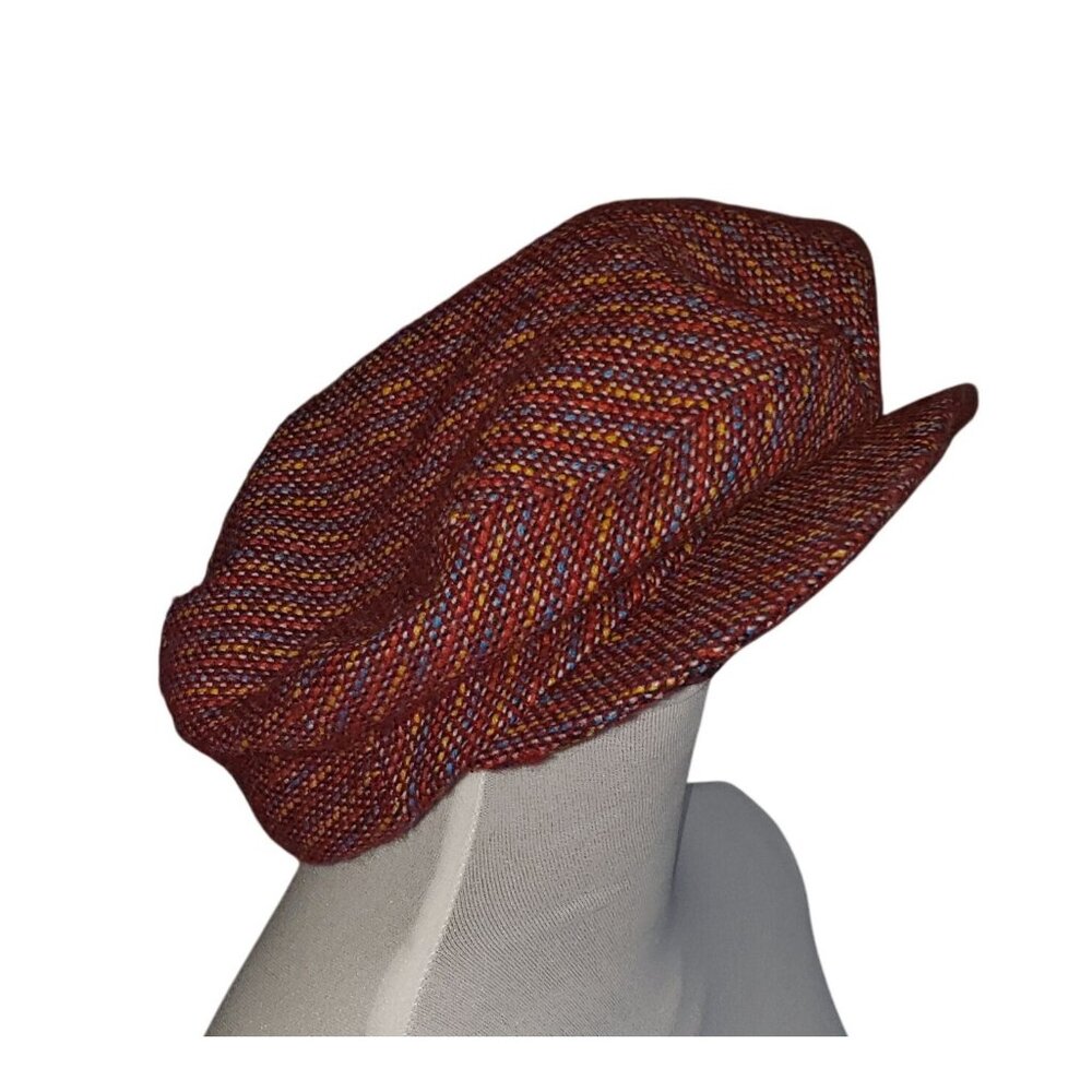 Vintage MHA Tweed Flat Cap Child Size Newsboy Hat Multicolor Geometric Lined